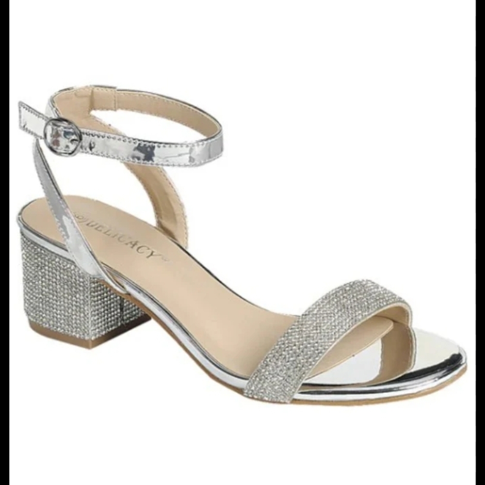 Delicacy Silver Glitter Block Heel Sandals